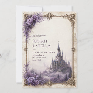 Invitation Château de mariage Lavande Rose Brume