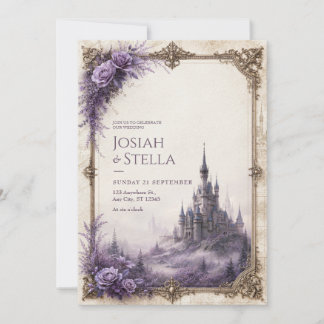 Invitation Château de mariage Lavande Rose Brume