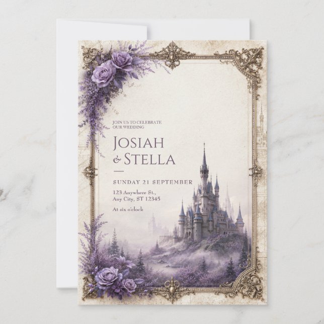 Invitation Château de mariage Lavande Rose Brume (Devant)