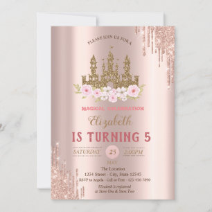 Invitation Château de Parties scintillant d'or, Rose Gold Dri