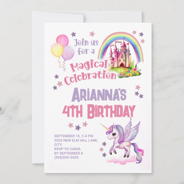 Invitation Château de Petite Fille 4e Anniversaire  (Devant)