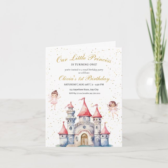 Invitation Château de Princesse 1er Anniversaire Fête Royale  (Devant)