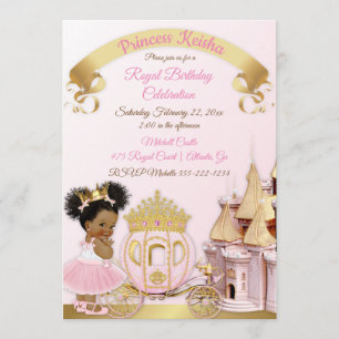 Invitation Château de Princesse Carrosse Rose Or Fille Photo
