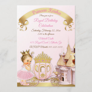 Invitation Château de Princesse Carrosse Rose Or Fille Photo