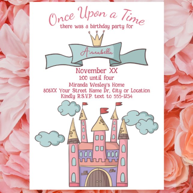 Invitation Château de Princesse de Conte de Fées Rose Mignon (Créateur téléchargé)