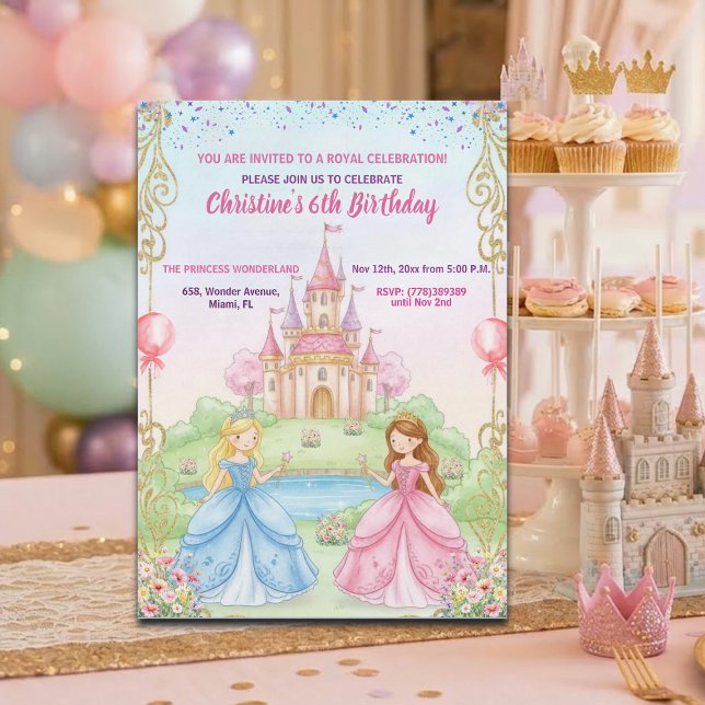 Invitation Château de Princesse Fête d'anniversaire 6 ans (Créateur téléchargé)