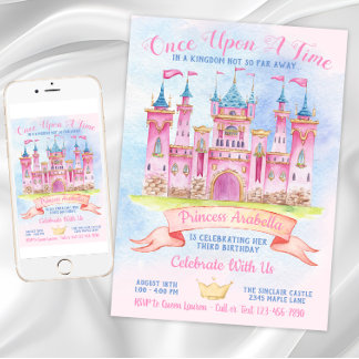 Invitation Château de Princesse Fête d'anniversaire de Prince