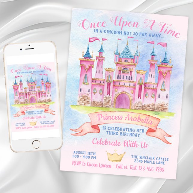 Invitation Château de Princesse Fête d'anniversaire de Prince (Princess Castle Any Number Princess Birthday Party Invitation. Digital download and print files.)
