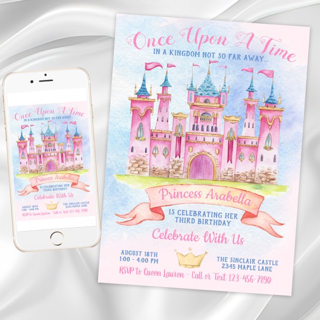 Invitation Château de Princesse Fête d'anniversaire de Prince (Princess Castle Any Number Princess Birthday Party Invitation. Download and printed invitations.)