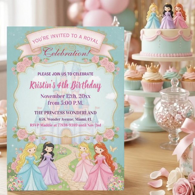 Invitation Château de Princesse Fête Royale 4ème Anniversaire (Créateur téléchargé)
