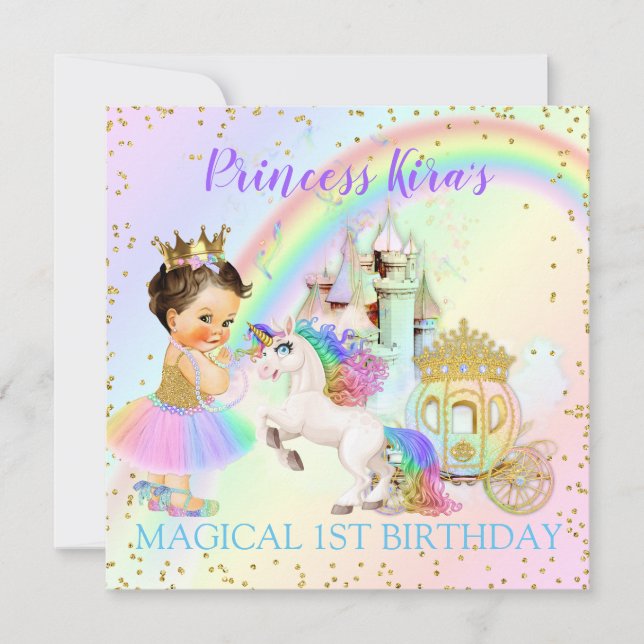 Invitation Château de Princesse Licorne Carrosse Arc-en-Ciel  (Devant)