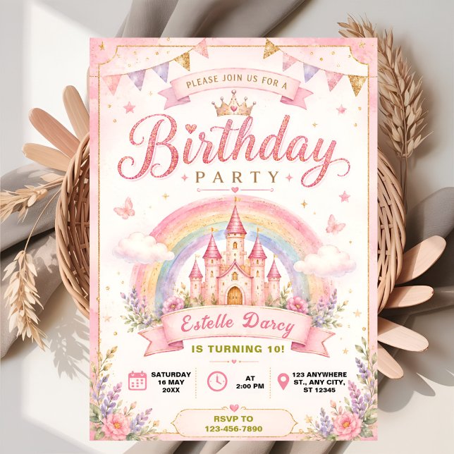 Invitation Château de princesse magique Anniversaire arc-en-c (Créateur téléchargé)