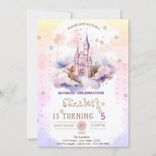 Invitation Château de princesse nuages,étoiles pastel Anniver