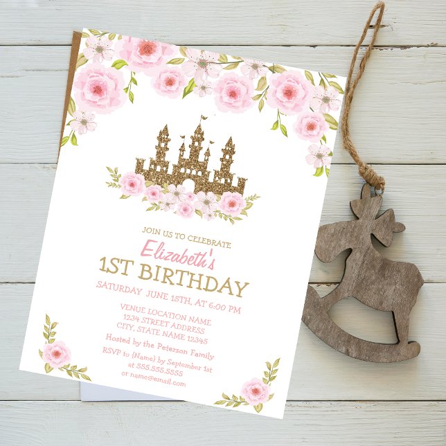 Invitation Château de Princesse Pailleté d'Or, Fête d'Anniver (Créateur téléchargé)