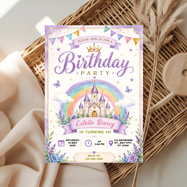 Invitation Château de Princesse Pastel pour Anniversaire (Créateur téléchargé)