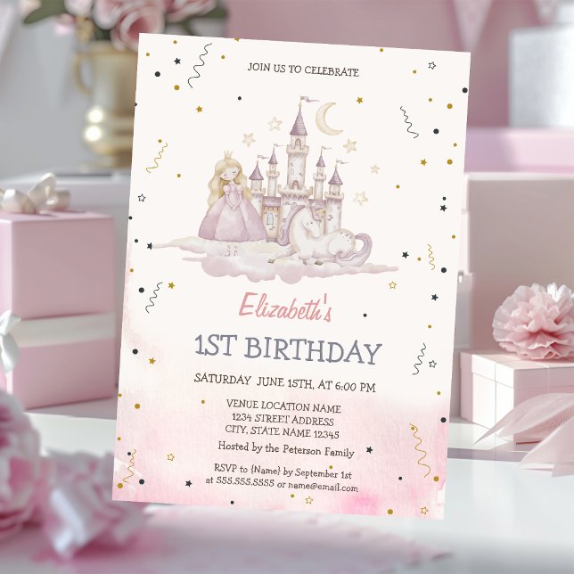 Invitation Château de princesse Poney Aquarelle   (Créateur téléchargé)