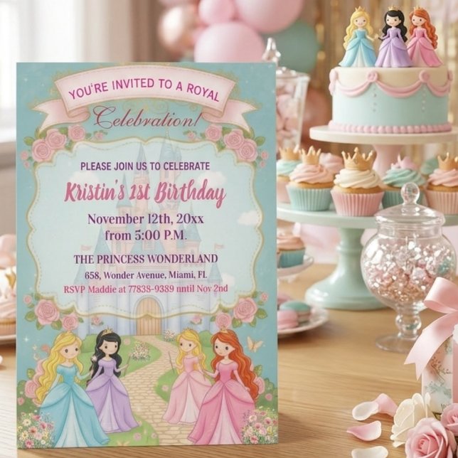 Invitation Château de Princesse Royal Fête d'anniversaire 1 a (Créateur téléchargé)