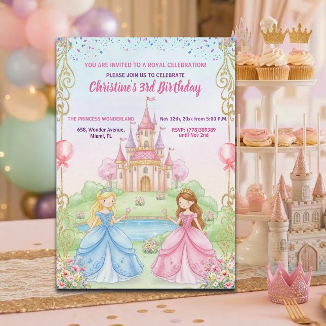 Invitation Château de Princesse Royal Fête d'anniversaire 3 a (Créateur téléchargé)