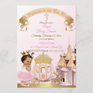 Invitation Château de Princesse Royale Carrosse Rose Or Fille