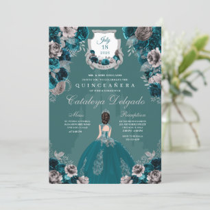 Invitation Château de Princesse turquoise et Argent Quinceañe