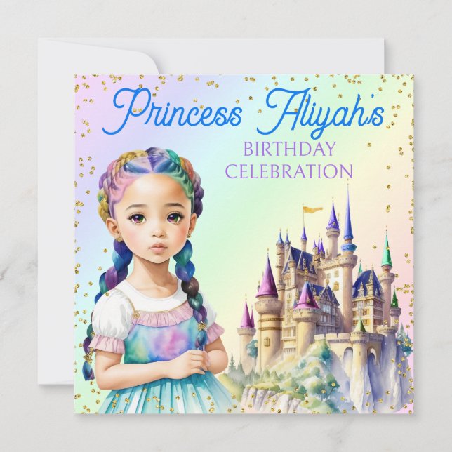 Invitation Château de rêve arc-en-ciel de la princesse pastel (Devant)
