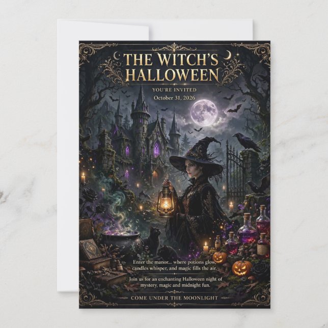 Invitation Château de sorcière enchanté et potion (Devant)