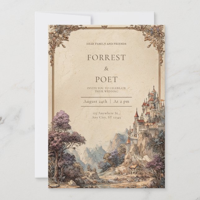 Invitation Château de Whimsical Mariage Woodland (Devant)