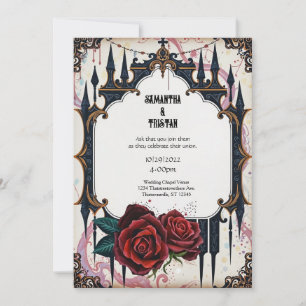 Invitation Château d'Or et Mariage gothique Rose
