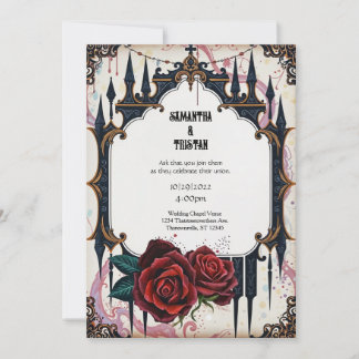 Invitation Château d'Or et Mariage gothique Rose