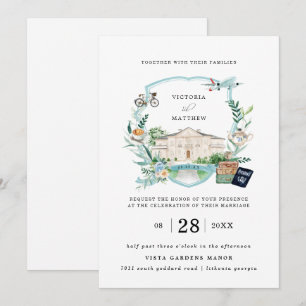 Invitation Château Élégant Manoir Voyage Crest Mariage
