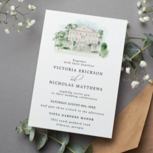Invitation Château Élégant   Mariage de Manoir à l'Aquarelle
