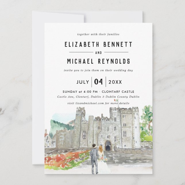 Invitation Château Élégant | Week-end de mariage illustré  (Devant)