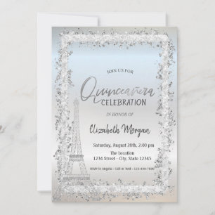 Invitation Château en argent Tour Eiffel Quinceanera en argen
