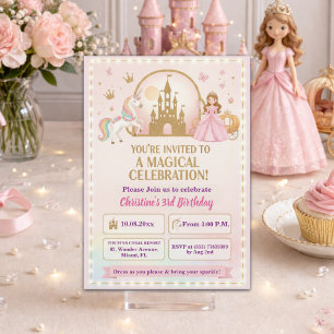 Invitation Château en or de licorne de princesse pour un 3ème