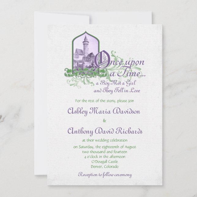 Invitation Château Fairytale Violet Vert Une Fois Sur Mariage (Devant)