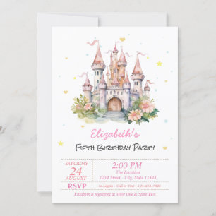 Invitation Château Fleurs Coeurs Conte de Fées
