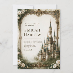 Invitation Château Floral en Ivoire pour Mariage
