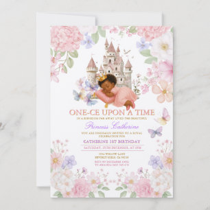 Invitation Château Floral Pastel Princess 1er Anniversaire