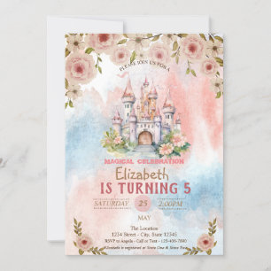 Invitation Château Floral Princess Aquarelle Anniversaire