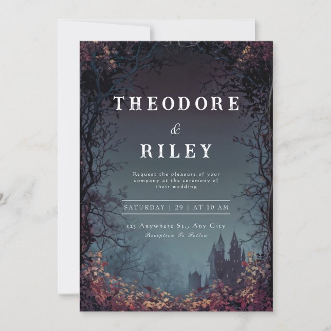 Invitation Château gothique de fantasy sombre mariage en forê (Devant)