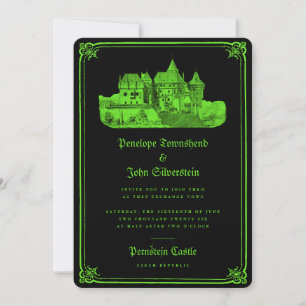 Invitation Château gothique enchanté Neon Vert Mariage noir