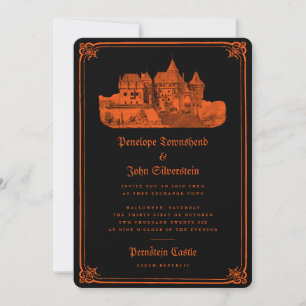 Invitation Château gothique Orange Black Halloween Mariage