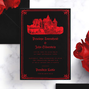 Invitation Château gothique Vampire Bordure Mariage rouge noi