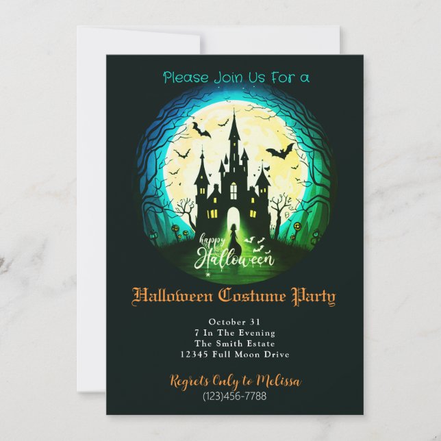 Invitation Château Hanté Joyeux Halloween Fête Costumée (Devant)