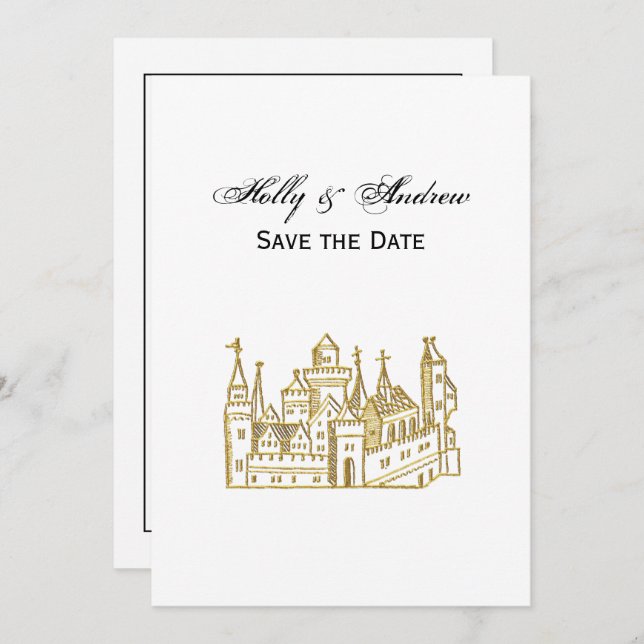 Invitation Château héraldique vintage #2 Crest Faux Gold (Devant / Derrière)