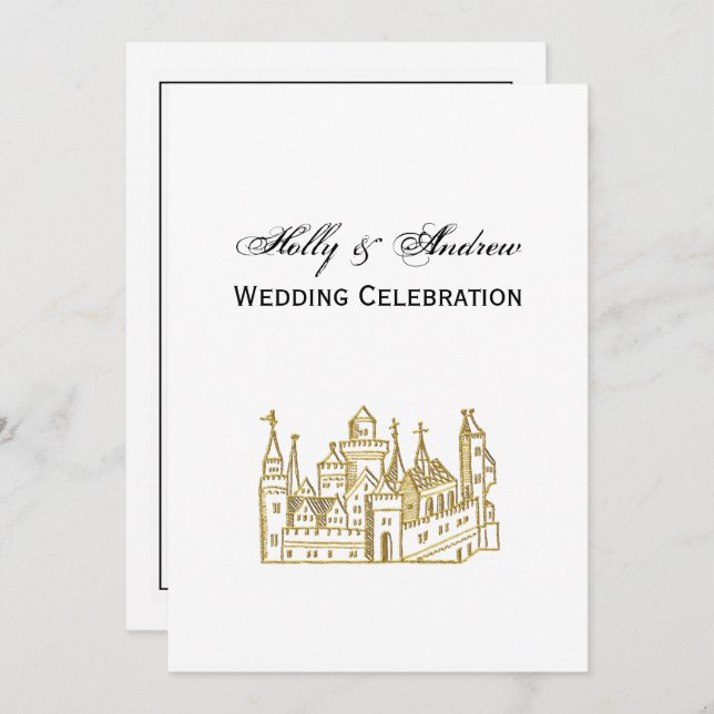 Invitation Château héraldique vintage #2 Crest Faux Gold (Devant / Derrière)