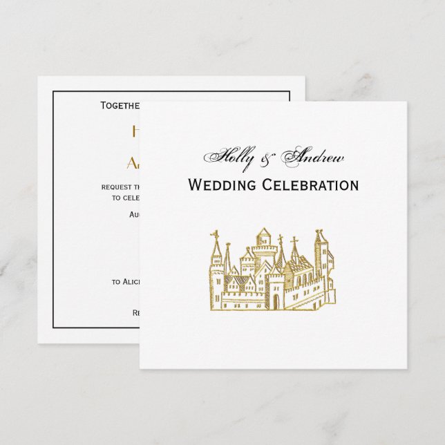 Invitation Château héraldique vintage #2 Crest Faux Gold (Devant / Derrière)