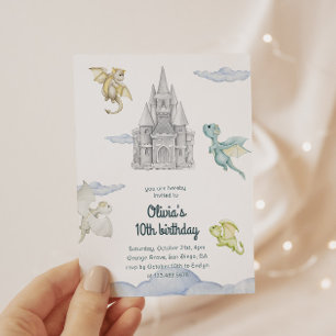 Invitation Château Magique Dragons Mignons Anniversaire Enfan