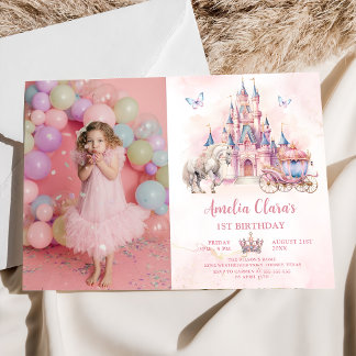 Invitation Château Magique Unicorn Princesse Photo Anniversai