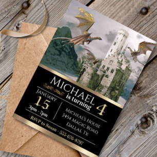Invitation Château médiéval de Dragon de Bronze Anniversaire 